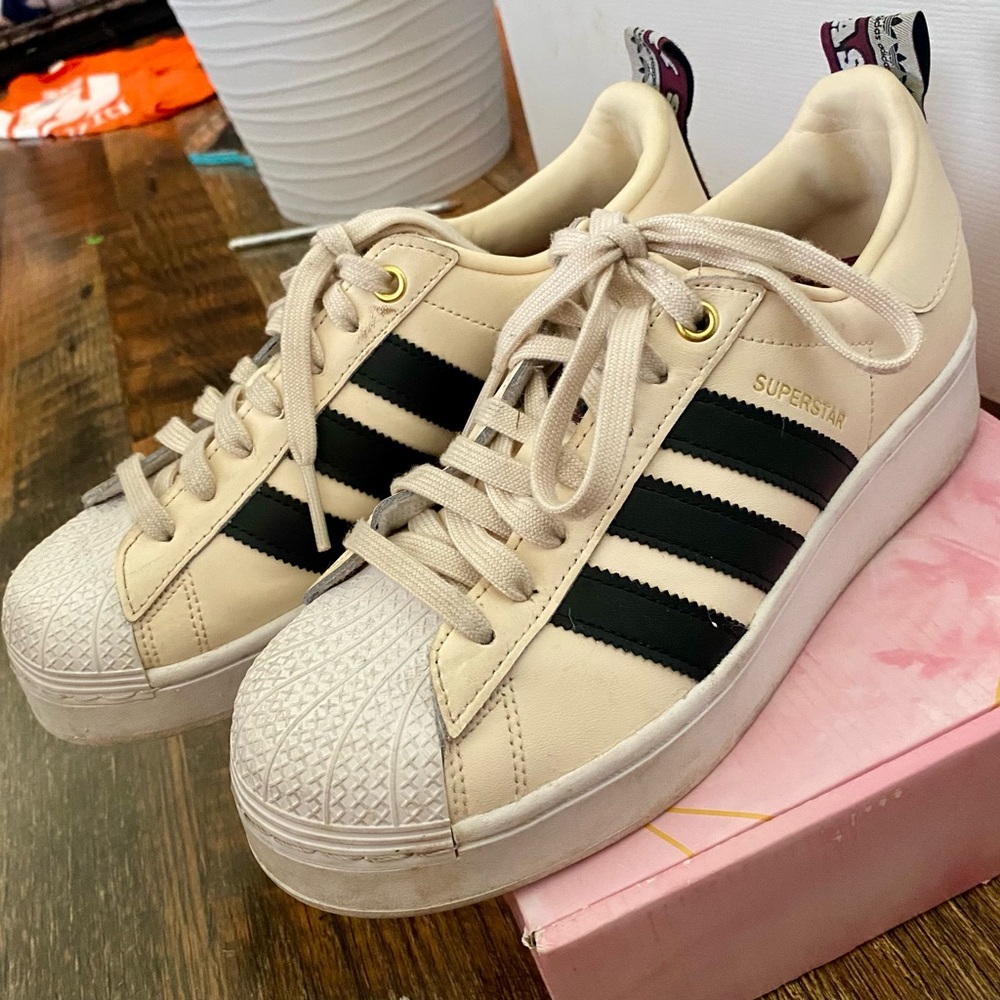Adidas Cream and Black Classic Sneakers